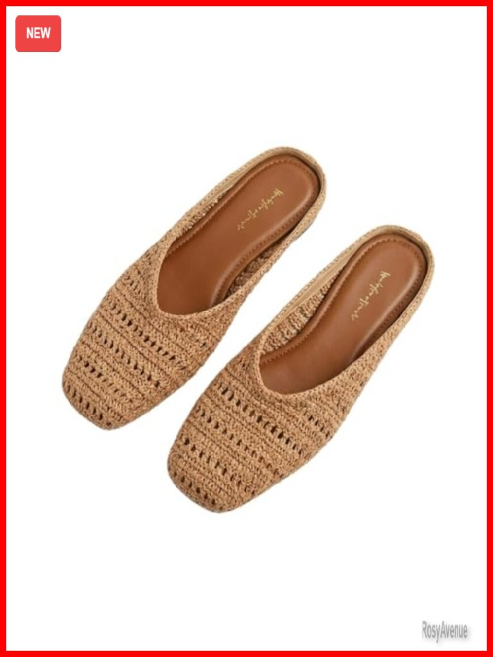 Handwoven Crochet Mules, Breathable Woven Knit Flats, Square Toe Slip-on